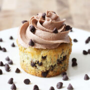 A Banana Chocolate Chip Cupcake up close.