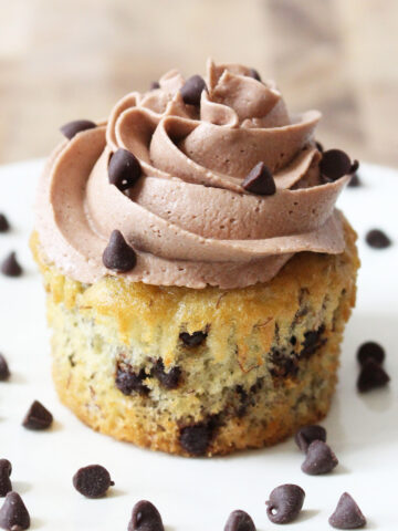 A Banana Chocolate Chip Cupcake up close.
