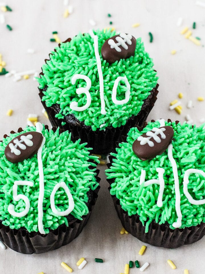 Game Day Football Cupcakes up close.