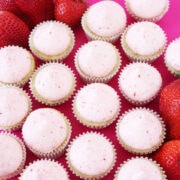 A flatlay of Strawberry Banana Mini Cupcakes.
