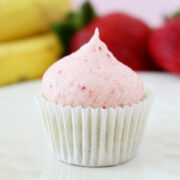 A single Strawberry Banana Mini Cupcake.