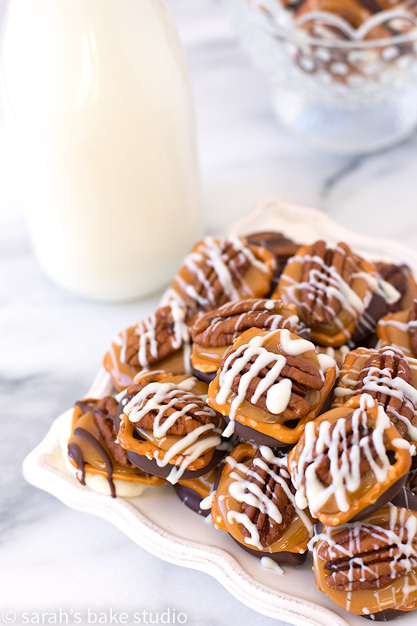 Turtle Pretzel Candy Clusters – a little bit of sweet and salty, a little bit of crunchy, a little chocolate-y, a little gooey caramel, a healthy pecan, and a whole LOT of delightful flavor; you’ll love this stress-free treat!