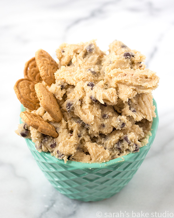 Chocolate Chip Cookie Dough Dip - your favorite edible cookie dough (minus the eggs) made into a delicious dip; perfect for dipping graham crackers, animal cookies, and apples in! Yum!
