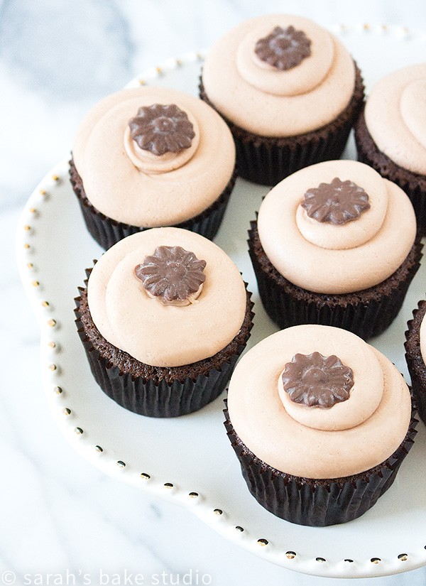 Chocolate Cupcakes with Chocolate Cream Cheese Frosting – a deliciously moist and fluffy chocolate cake crowned with the perfect not too sweet chocolate cream cheese frosting; a Georgetown Cupcakes recipe.