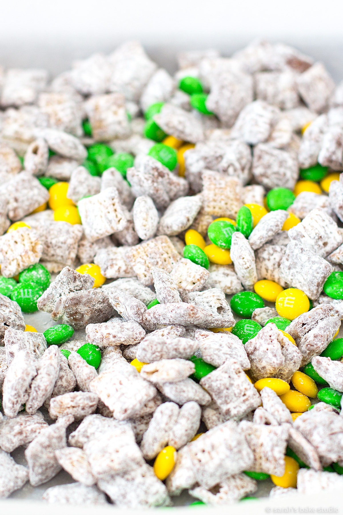 a deep pile of green bay packers puppy chow.