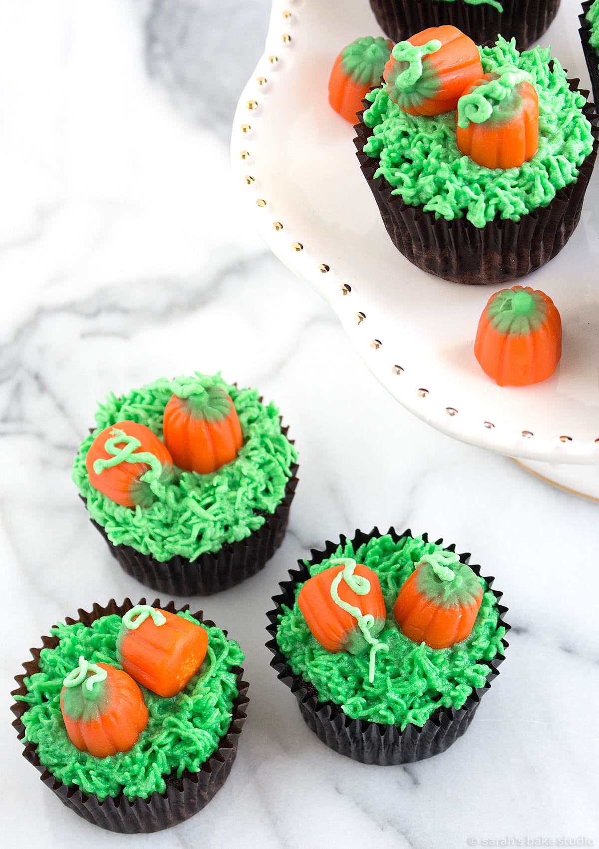 A top view of Pumpkin Patch Cupcakes.
