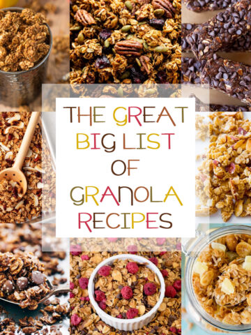 A collage of granola and granola bar recipes.