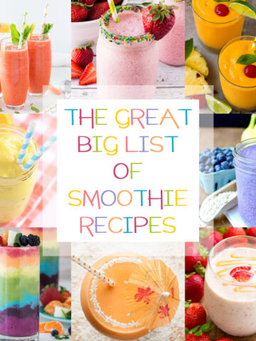 A collage of smoothie recipes.
