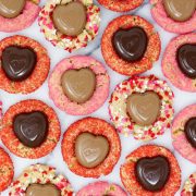 a flatlay of valentine peanut butter blossoms.