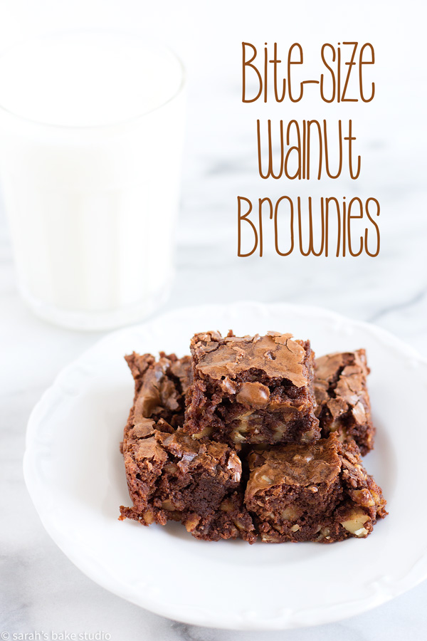 Bite-Size Walnut Brownies – stress-free, homemade brownies that have the perfect amount of cakey, chewy, chocolatey, fudgy, and chopped walnuts; it’s the complete package in homemade brownies.