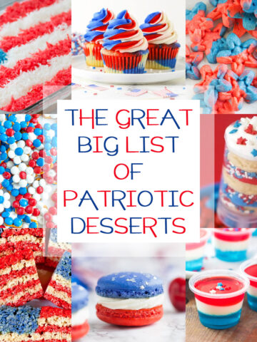 A collage of red, white, and blue patriotic desserts.