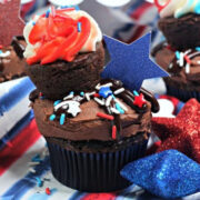 Patriotic Brownie Cupcakes.