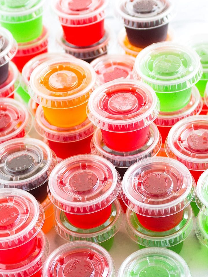 five different flavored jello shots