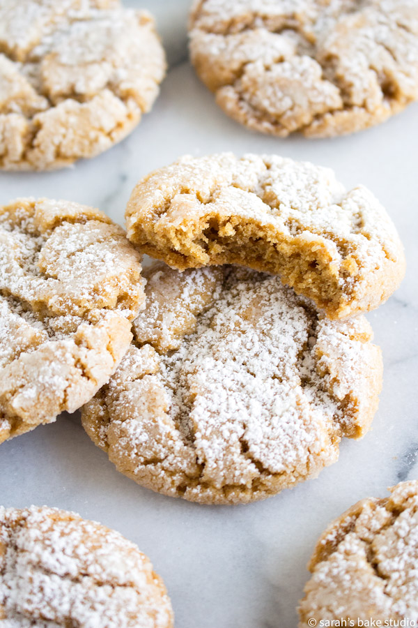 Peanut Butter Crinkle Cookies – a magnificent peanut butter cookie rolled in powdered sugar and baked to crinkle cookie brilliance; peanut butter lovers unite.
