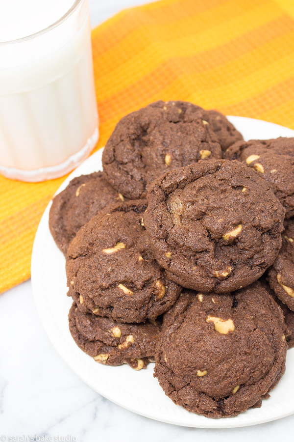 Chocolate Peanut Butter Chip Cookies #Choctoberfest – a soft and chewy, double chocolate fudge cookie loaded with Reese’s peanut butter chips; it’s pure chocolate and peanut butter satisfaction.