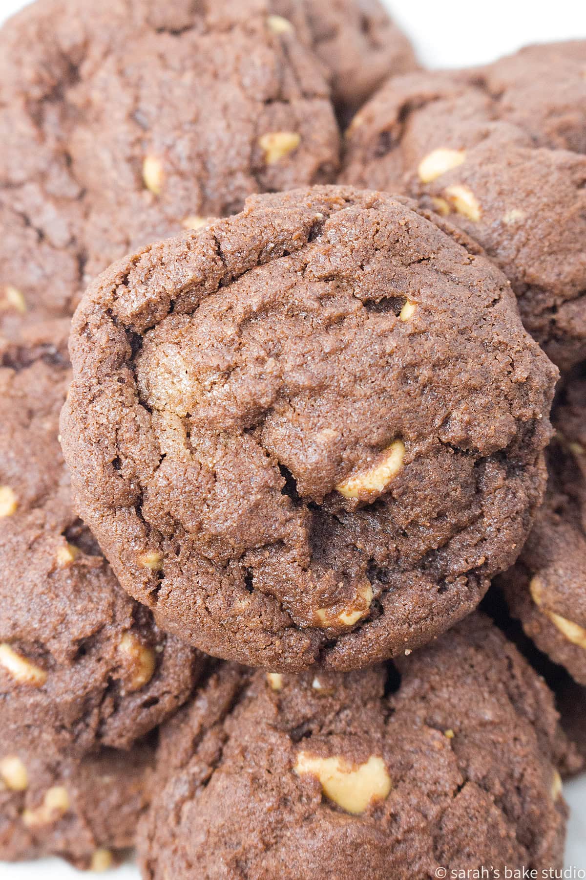 A close-up of Chocolate Peanut Butter Chip Cookies.