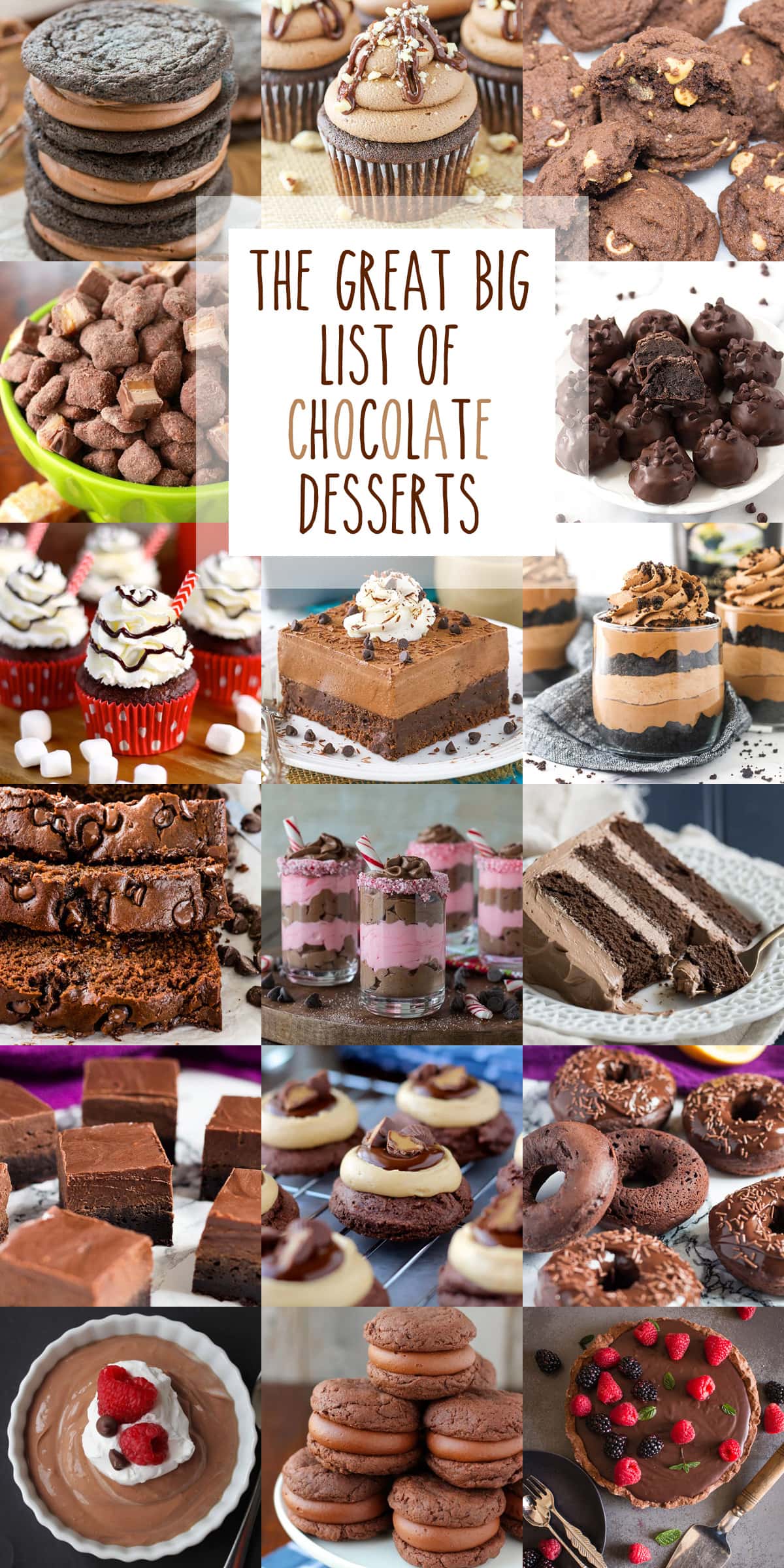 a collage of chocolate dessert recipes.