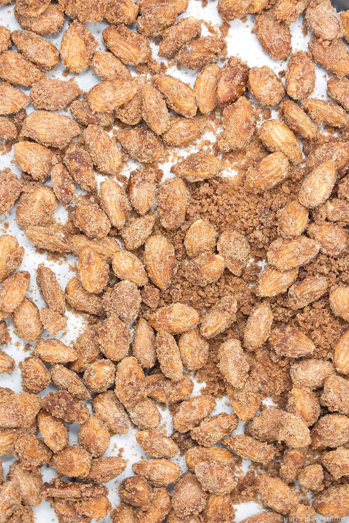 a flat-lay of cinnamon sugar almonds.