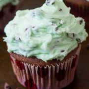 chocolate cupcakes with mint chip frosting