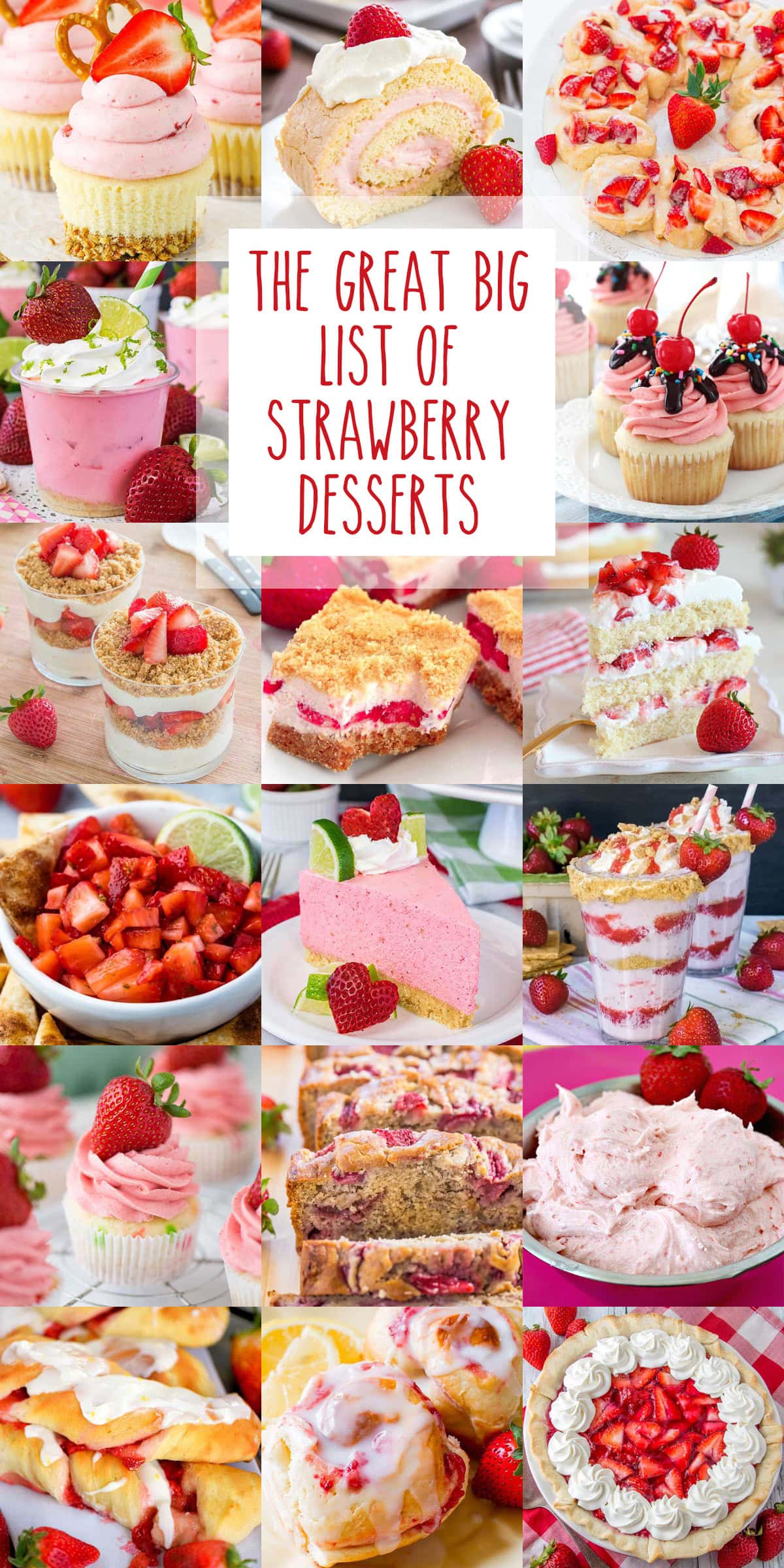 A collage of strawberry desserts.