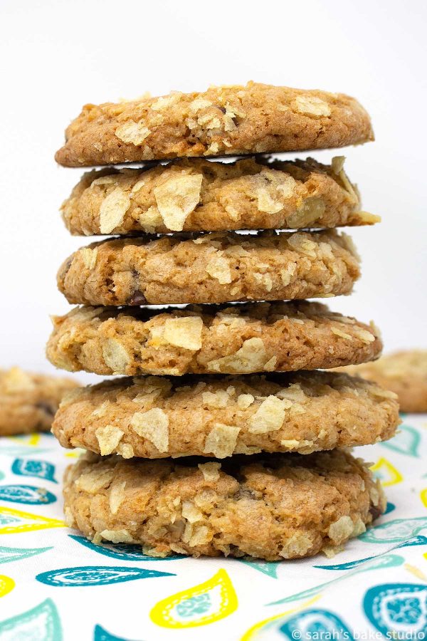 Potato Chip Chocolate Chip Cookies with Caramel Chips - magnificent sweet and salty cookies, triple stuffed with potato chips, chocolate chips, and caramel chips makes these salty-sweet cookies, pure perfection.