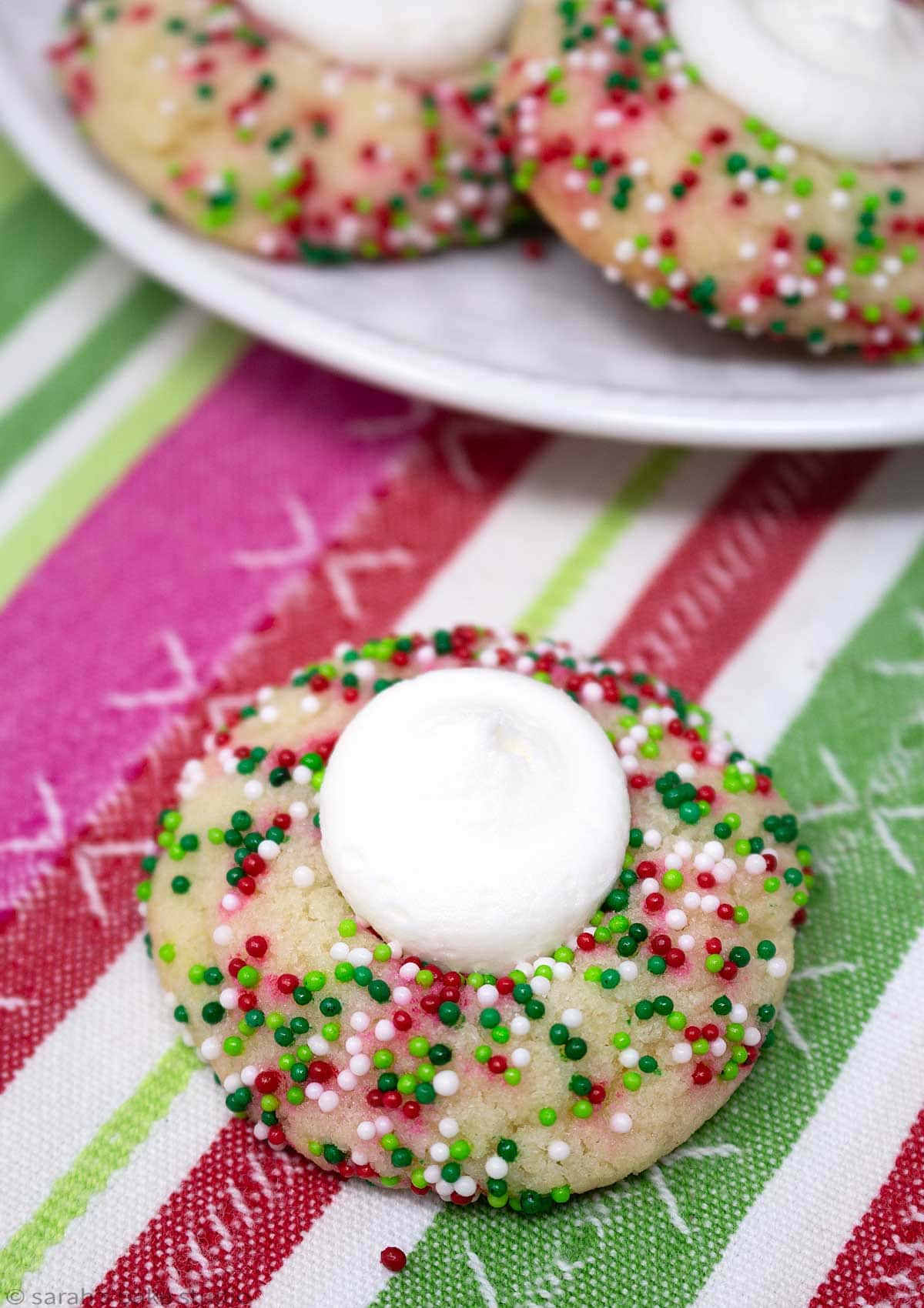 buttercream thumbprint sugar cookies up-close.