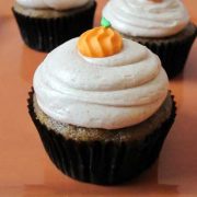 pumpkin cupcakes with cinnamon buttercream up-close.