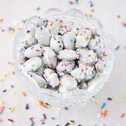 a small glass bowl filled with funfetti almonds.