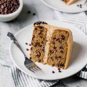 banana chocolate chip cake with peanut butter frosting