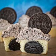 oreo truffle stuffed cupcakes with cookies and cream frosting
