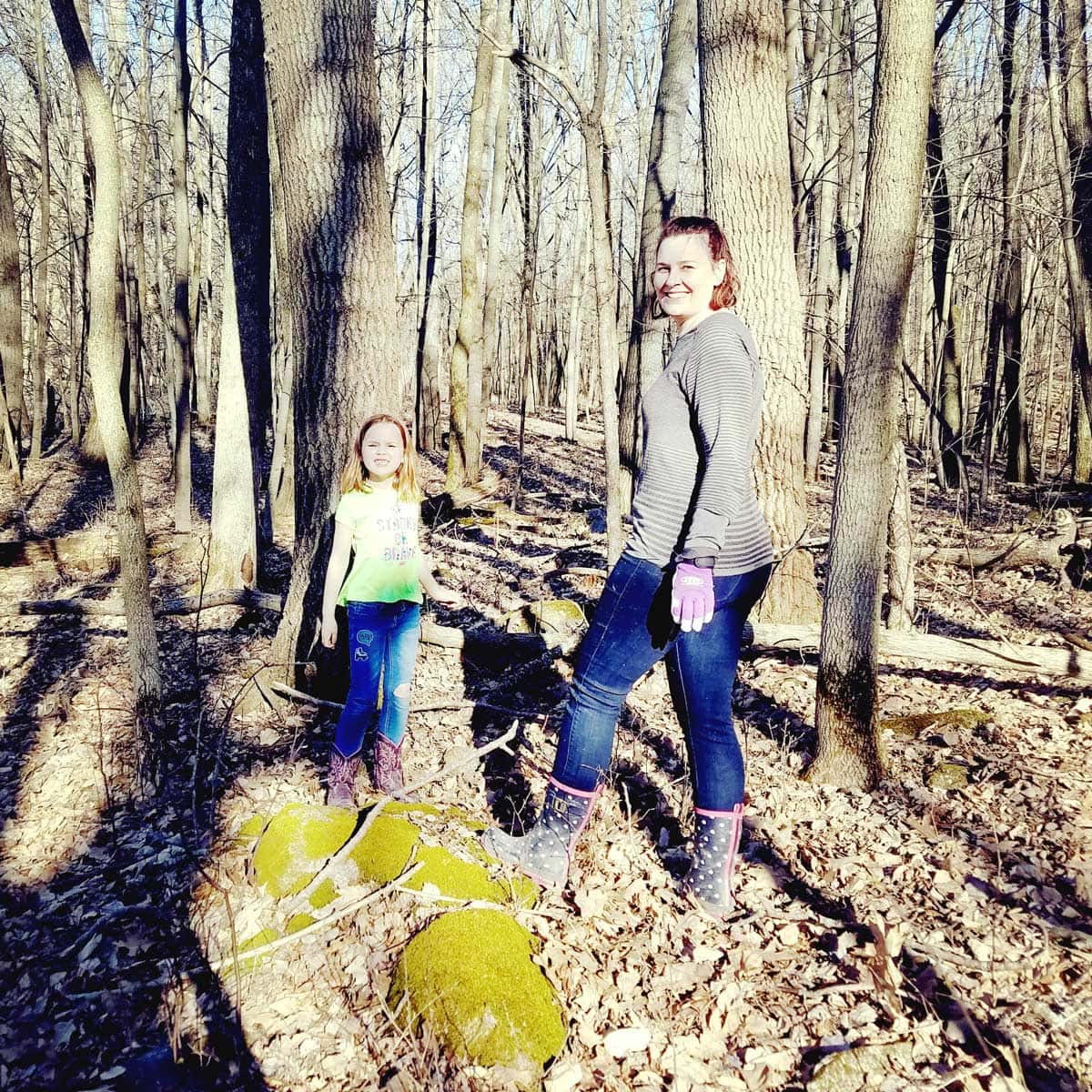 My niece and I in the woods.