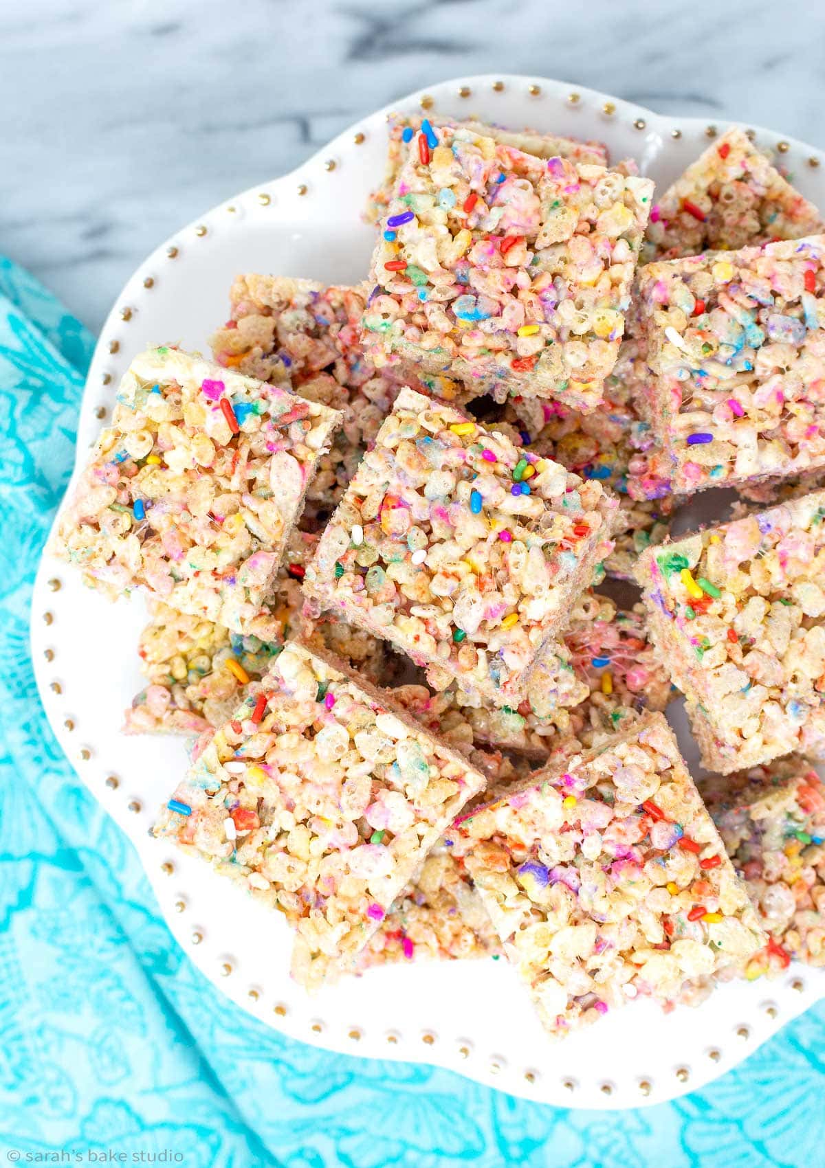 Confetti Rice Krispies Treats - your favorite cereal treats get fancy with the addition of rainbow sprinkles.