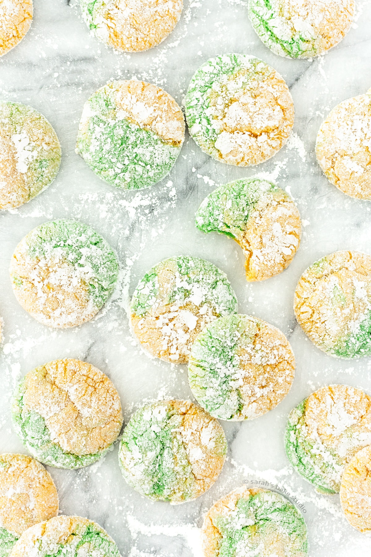 A flatlay of Green Bay Packers Crinke Cookies.