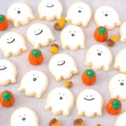 A flatlay of Happy Little Ghost Sugar Cookies.
