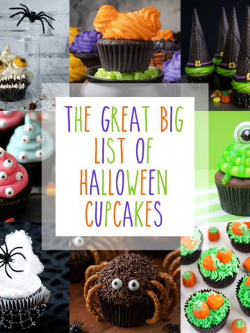 A collage of Halloween cupcakes.