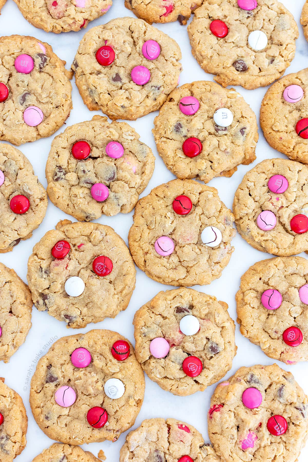 A flatlay of Valentine Monster Cookies.
