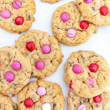 A flatlay of Valentine Monster Cookies.