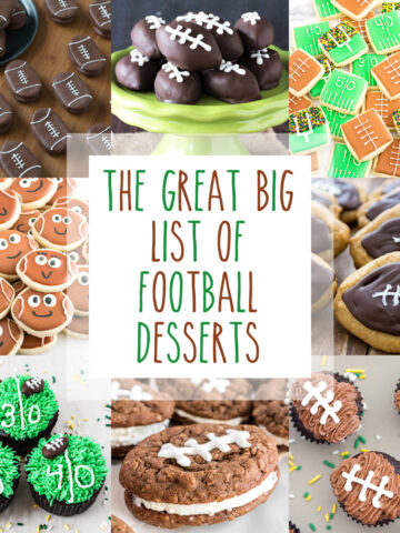 A collage of game day football desserts.