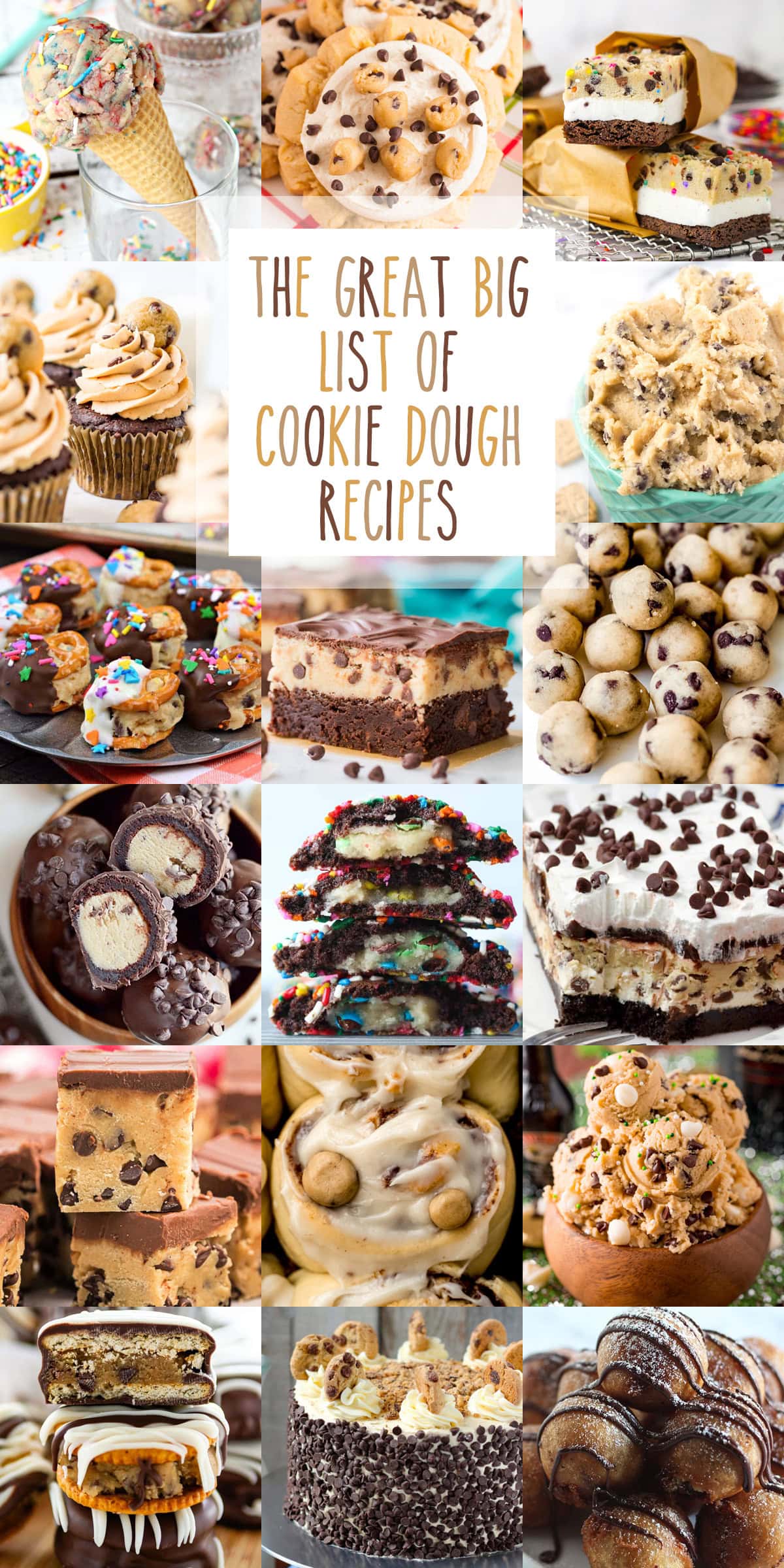 A collage of edible cookie dough recipes.
